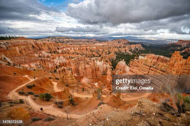 trekking navajo loop trail bryce canyon national park - bryce canyon national park stock pictures, royalty-free photos & images