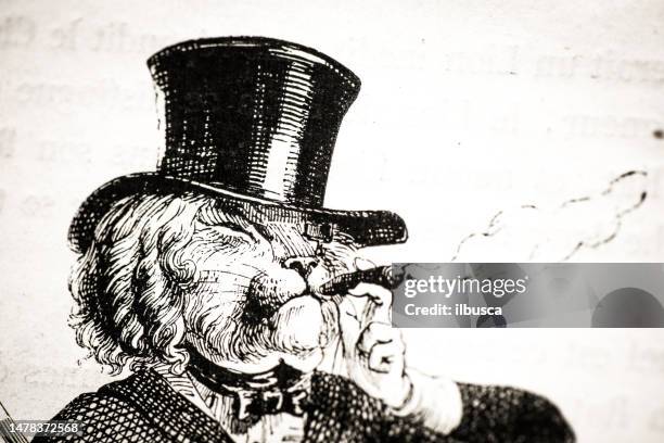 humanized animals illustrations: lion smoking with cub - cigar stock illustrations