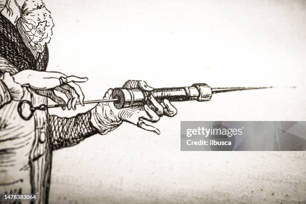 humanized animals illustrations: syringe - used needles stock illustrations
