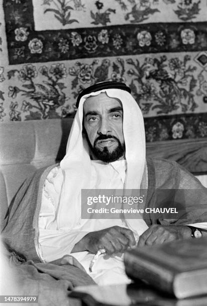 Sheikh Zayed Bin Sultan Al Nahyan, Emir of Abu Dhabi in his palace in Abu Dhabi.