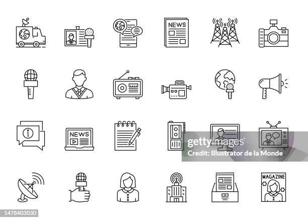 journalism line icons - communications tower editable stock illustrations