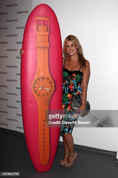 Cheska Hull attends the Swatch Chrono Plastic launch party at the Future Gallery on July 4, 2012 in London, England.