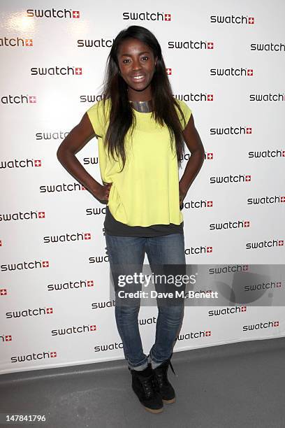 Odudu attends the Swatch Chrono Plastic launch party at the Future Gallery on July 4, 2012 in London, England.