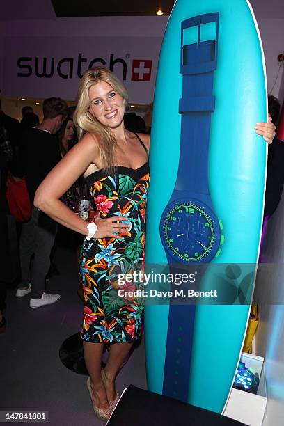 Cheska Hull attends the Swatch Chrono Plastic launch party at the Future Gallery on July 4, 2012 in London, England.