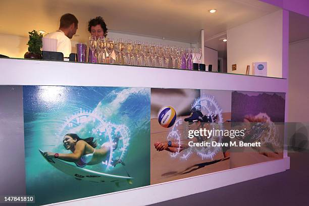 View of atmosphere at the Swatch Chrono Plastic launch party at the Future Gallery on July 4, 2012 in London, England.