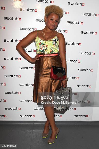 Gemma Cairney attends the Swatch Chrono Plastic launch party at the Future Gallery on July 4, 2012 in London, England.
