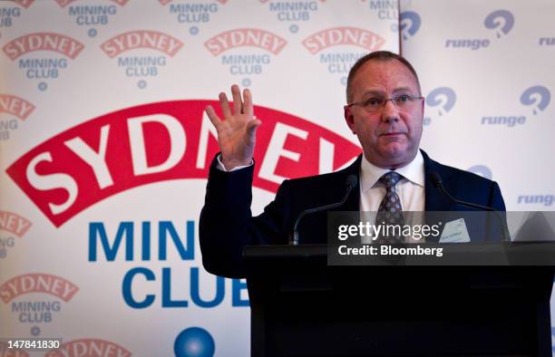 Mark Cutifani, chief executive officer of AngloGold Ashanti Ltd., gestures as he speaks at the Sydney Mining Club in Sydney, Australia, on Thursday,...