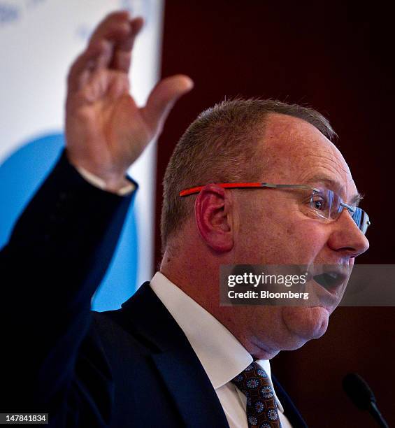 Mark Cutifani, chief executive officer of AngloGold Ashanti Ltd., gestures as he speaks at the Sydney Mining Club in Sydney, Australia, on Thursday,...