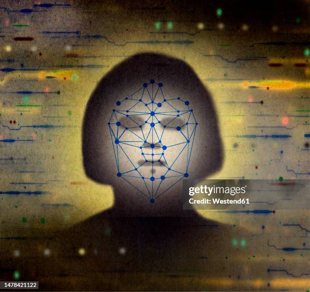 ilustrações, clipart, desenhos animados e ícones de ai facial recognition technology on face - tecnologia de reconhecimento facial