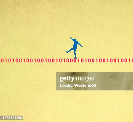 Computer programmer walking on binary codes Computer programmer walking on binary codes