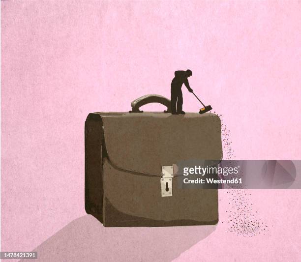 silhouette businessman sweeping on large briefcase - business stock illustrations