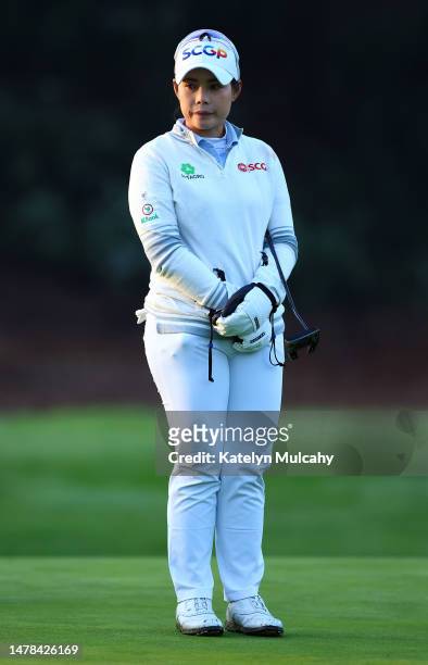 Moriya Jutanugarn of Thailand stands on the first green during the second round of the DIO Implant LA Open at Palos Verdes Golf Club on March 31,...
