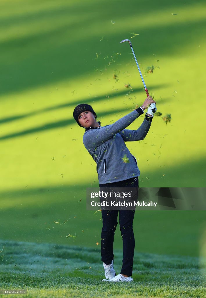 P Roussin Pauline Roussin of France plays her shot from the first fairway... News ...
