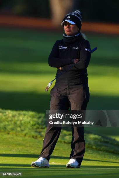 Bronte Law of England stands on the first green during the second round of the DIO Implant LA Open at Palos Verdes Golf Club on March 31, 2023 in...