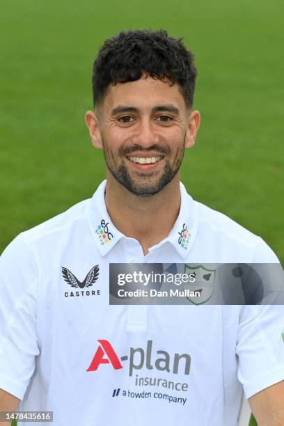 Brett D'Oliveira of Worcestershire poses for a portrait during the Worcestershire County Cricket Club Photocall at New Road on March 31, 2023 in...