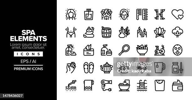 spa elements editable stroke line icon set series - face massage stock illustrations