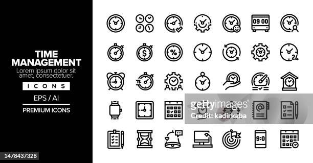 illustrazioni stock, clip art, cartoni animati e icone di tendenza di serie di set di icone di linee di traccia modificabili per la gestione del tempo - orologio digitale