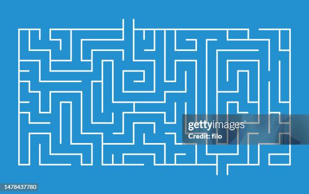 maze with one solution rectangular design - maze stock illustrations