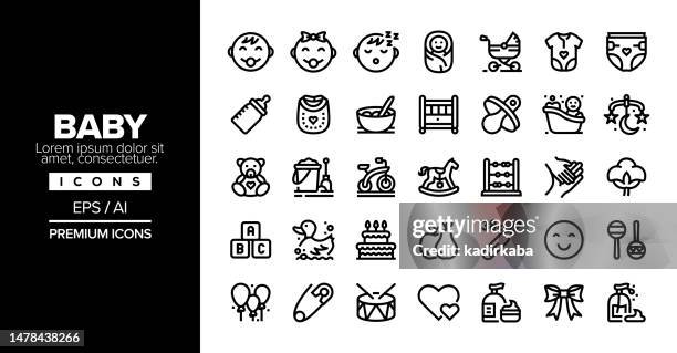 baby editable stroke line icon set series - baby bib stock illustrations