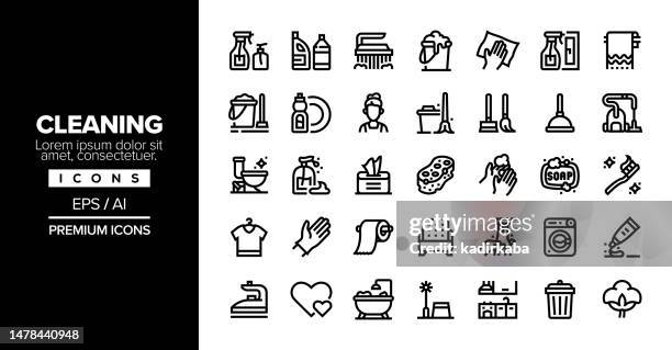 cleaning editable stroke line icon set series - dry cleaned stock illustrations