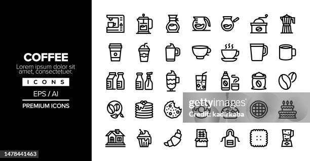 coffee editable stroke line icon set series - latte stock illustrations