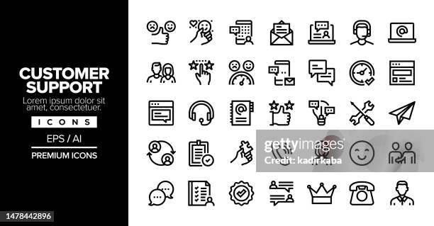 customer support editable stroke line icon set series - black computer engineer stock illustrations