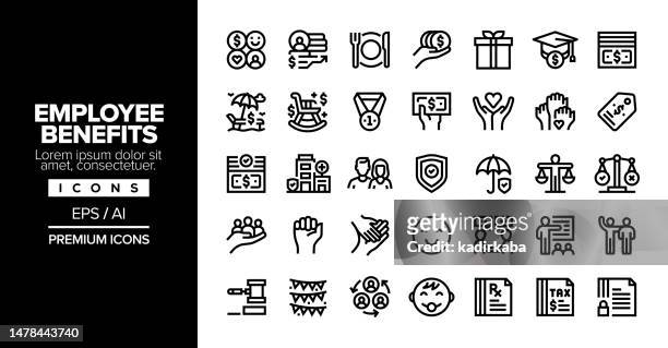 stockillustraties, clipart, cartoons en iconen met employee benefits editable stroke line icon set series - employee welfare