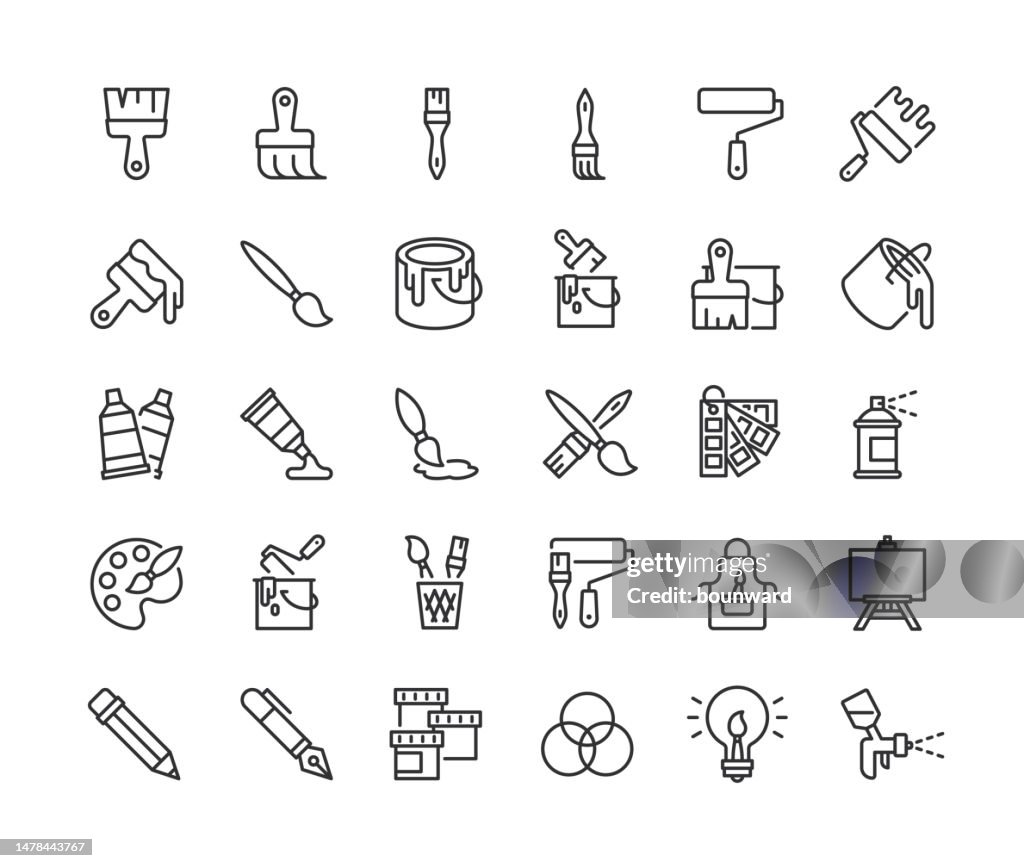 Art Supplies Line Icons. Editable Stroke.