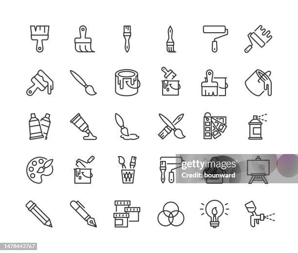 art supplies line icons. editable stroke. - art stock illustrations