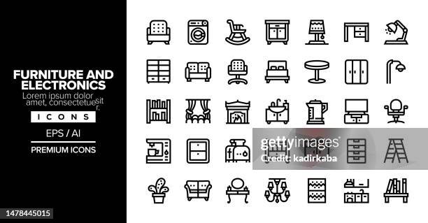 furniture and electronics editable stroke line icon set series - chandelier icon stock illustrations