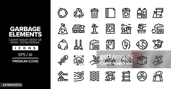 Garbage Elements Editable Stroke Line Icon Set Series Garbage Elements Editable Stroke Line Icon Set Series