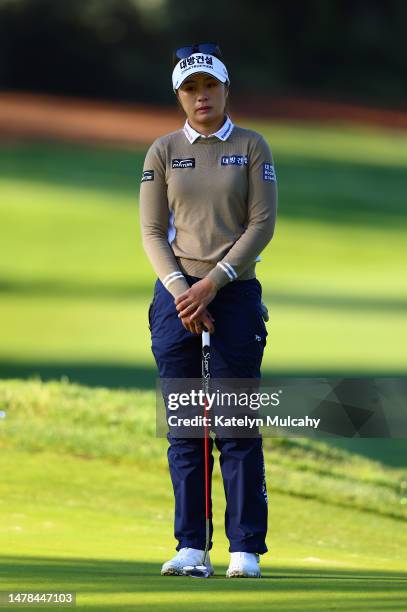 Jeongeun Lee6 of South Korea stands on the first green during the second round of the DIO Implant LA Open at Palos Verdes Golf Club on March 31, 2023...