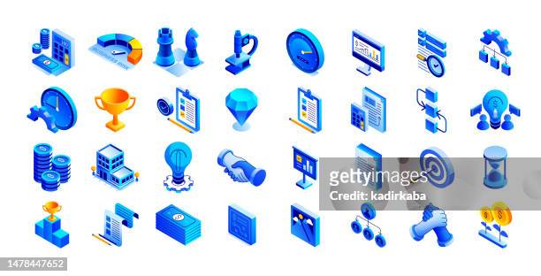 vector illustration of business analysis isometric icon set and three dimensional design. - business stock illustrations