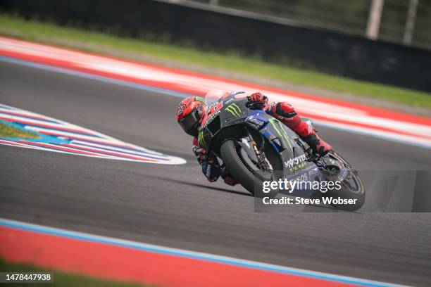 Fabio Quartararo of France and Monster Energy Yamaha MotoGP rides during the free practice session of the MotoGP Gran Premio Michelin de la República...