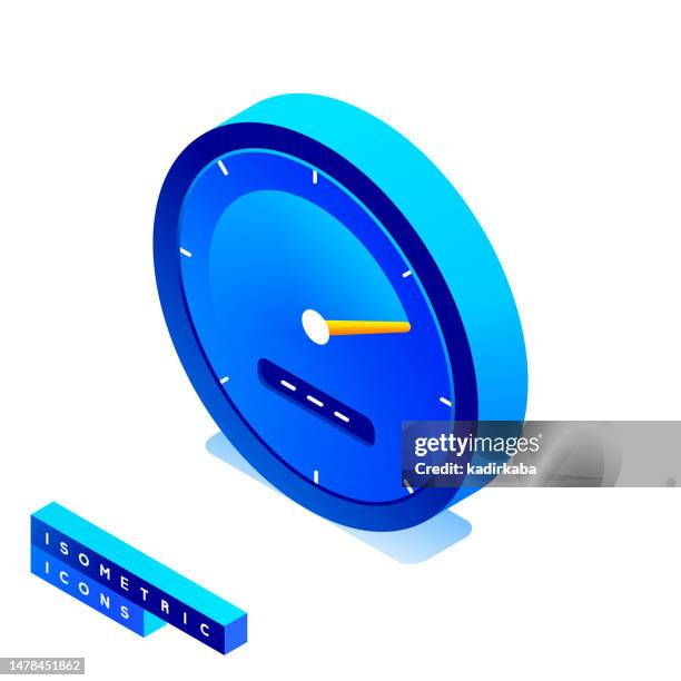 illustrazioni stock, clip art, cartoni animati e icone di tendenza di illustrazione vettoriale dell'icona isometrica delle prestazioni e del design tridimensionale. - tachimetro