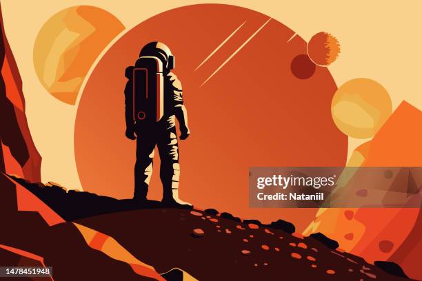 stockillustraties, clipart, cartoons en iconen met space poster - space suit