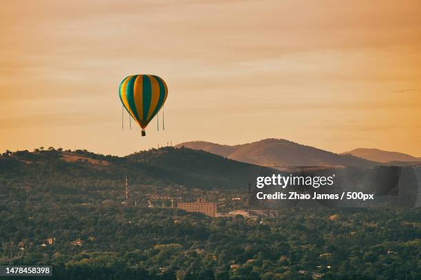 scenic view of hot air balloon against sky during sunset,canberra,australian capital territory,australia - australian capital territory 個照片及圖片檔