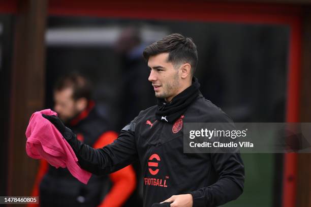 Brahim Diaz of AC Milan looks on during AC Milan training session at Milanello on March 31, 2023 in Cairate, Italy.