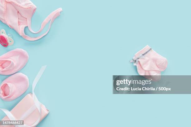 high angle view of personal accessories on table,romania - babyshower stockfoto's en -beelden