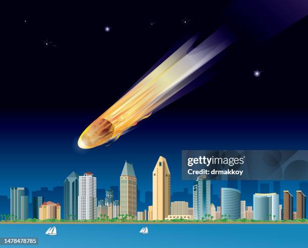 meteor approaching san diago - fire ring vector stock illustrations