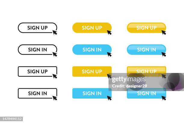 registrieren sie sich und legen sie das vektordesign fest. - register icon stock-grafiken, -clipart, -cartoons und -symbole