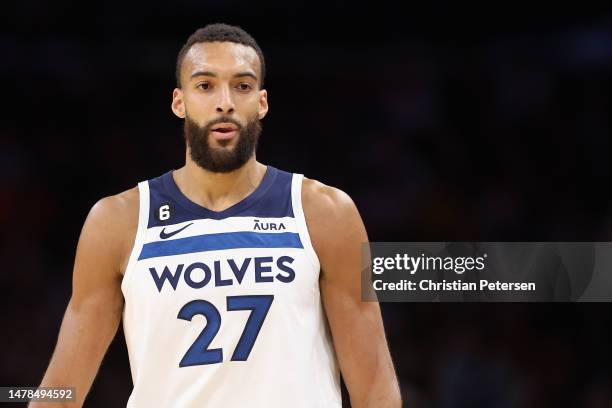 Rudy Gobert of the Minnesota Timberwolves during the second half of the NBA game at Footprint Center on March 29, 2023 in Phoenix, Arizona. The Suns...