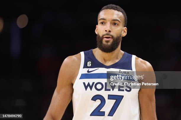 Rudy Gobert of the Minnesota Timberwolves during the second half of the NBA game at Footprint Center on March 29, 2023 in Phoenix, Arizona. The Suns...