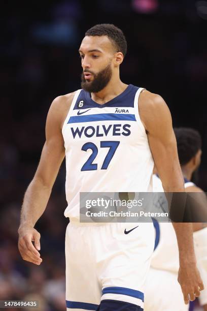 Rudy Gobert of the Minnesota Timberwolves during the second half of the NBA game at Footprint Center on March 29, 2023 in Phoenix, Arizona. The Suns...