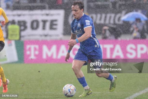 Mirnes Pepic from SV Meppen runs with the ball during the 3. Liga match between SpVgg Bayreuth and SV Meppen at Hans-Walter-Wild Stadion on March 31,...