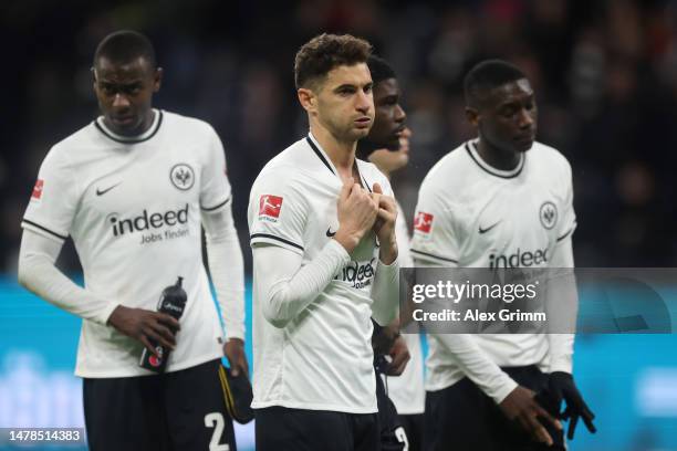 Lucas Alario of Eintracht Frankfurt reacts after the Bundesliga match between Eintracht Frankfurt and VfL Bochum 1848 at Deutsche Bank Park on March...