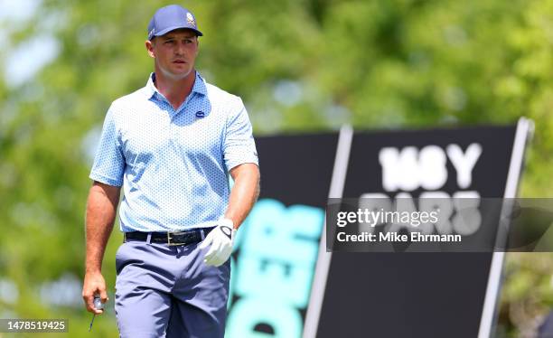 Captain Bryson Dechambeau of Crushers GC looks on during the first round of the LIV Golf Invitational - Orlando at The Orange County National on...