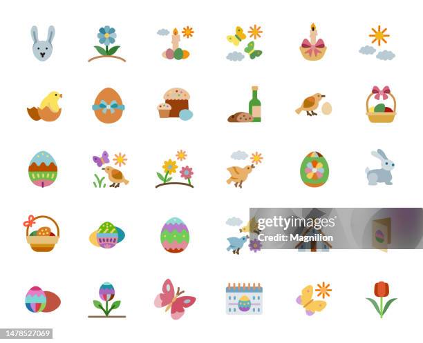 easter flat icons set - bunny ears stock illustrations