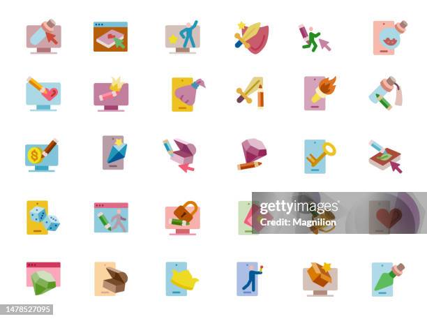 game graphics flat icons set - phone flashlight stock illustrations