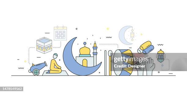 ramadan related line style banner design for web page, headline, brochure, annual report and book cover - ramadan background stock illustrations